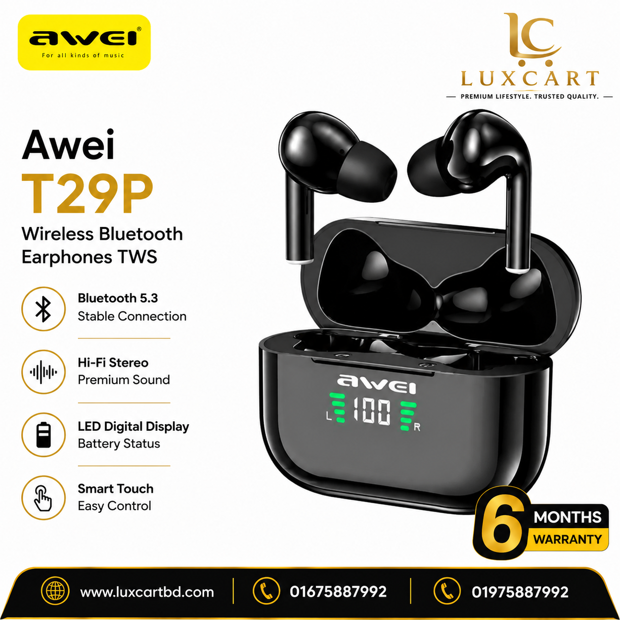 Awei T29P Wireless Bluetooth Earphones TWS